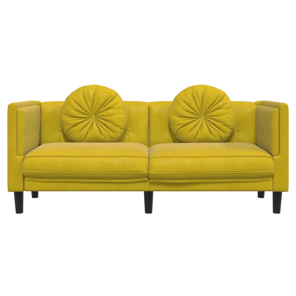 2 Seater Sofa with Yellow Velvet Cushions