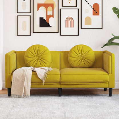 2 Seater Sofa with Yellow Velvet Cushions