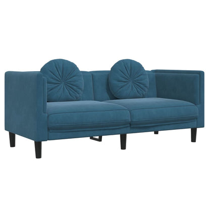 2-Sitzer-Sofa mit blauen Samtkissen