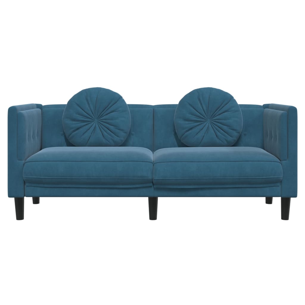 2-Sitzer-Sofa mit blauen Samtkissen