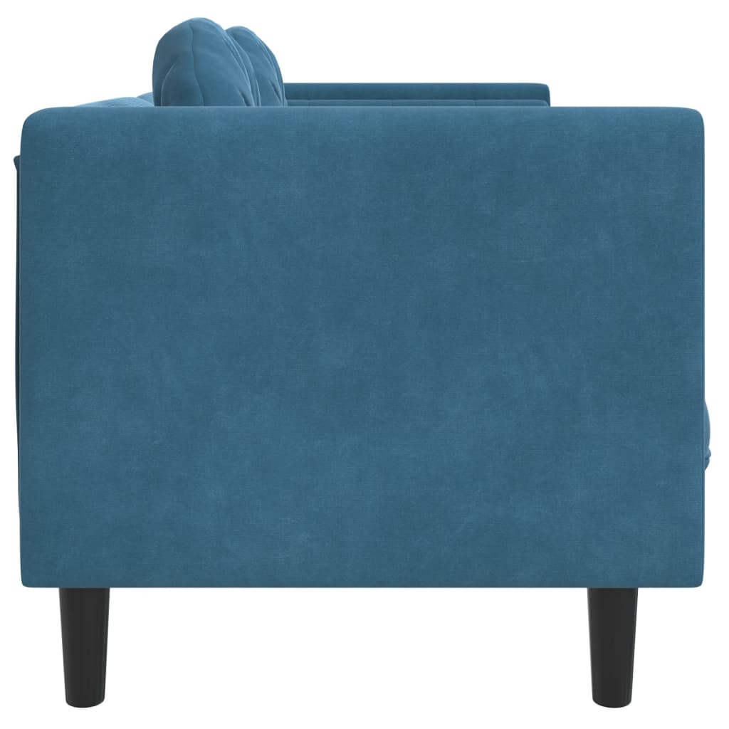 2-Sitzer-Sofa mit blauen Samtkissen