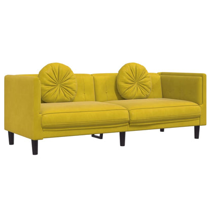 3 Seater Sofa with Yellow Velvet Cushions