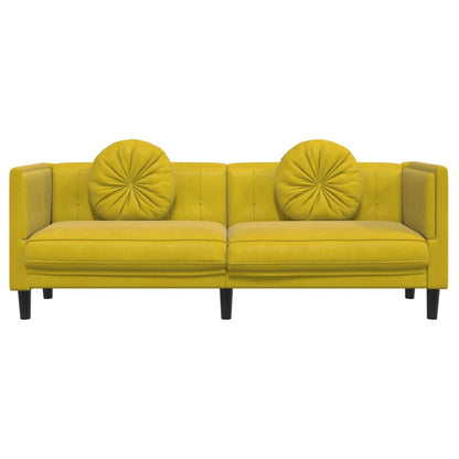 3 Seater Sofa with Yellow Velvet Cushions