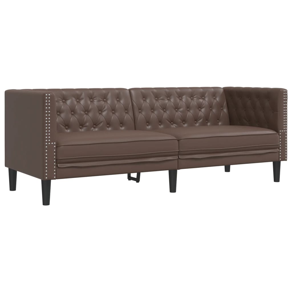Divano Chesterfield a 3 Posti Marrone in Similpelle | homemem39