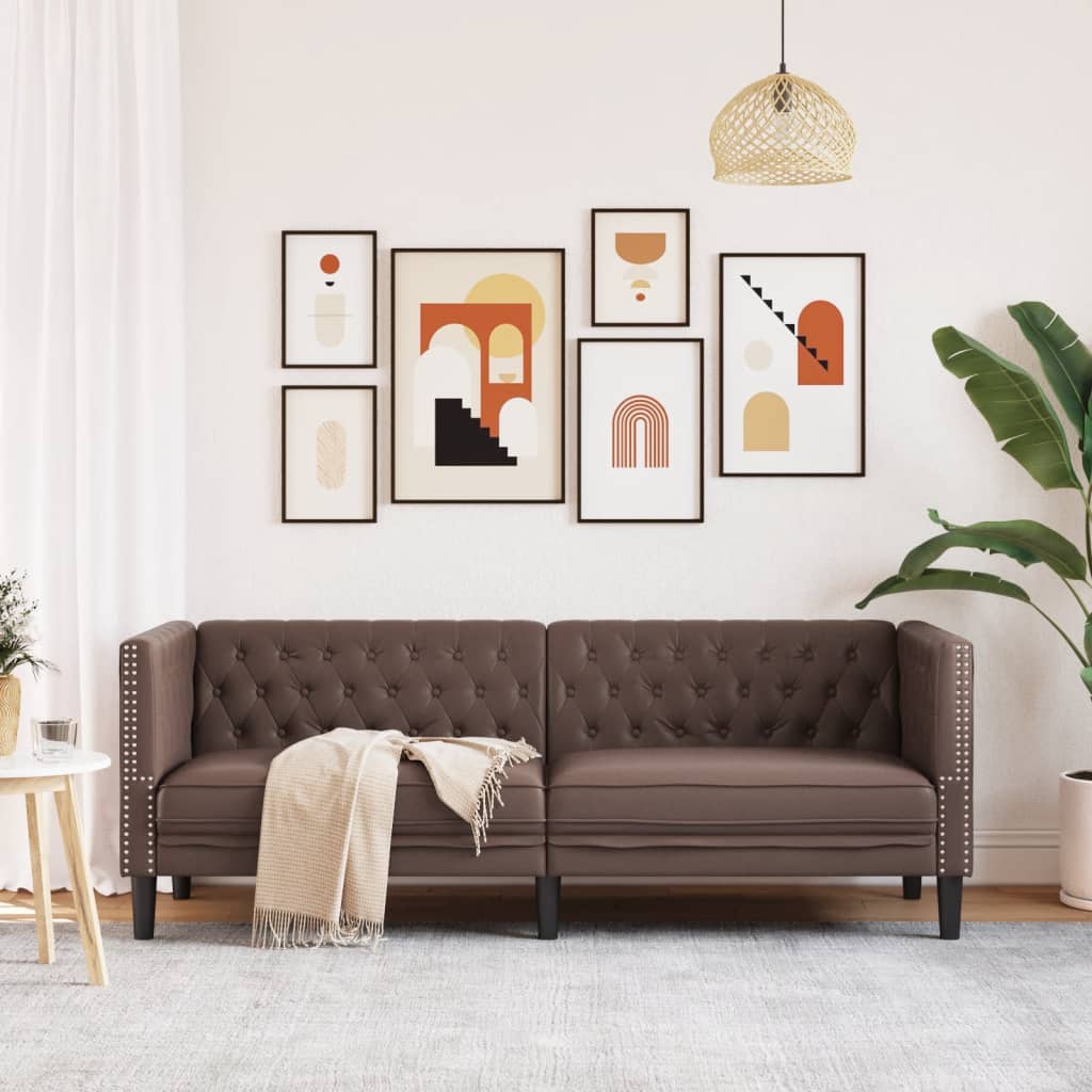 Divano Chesterfield a 3 Posti Marrone in Similpelle | homemem39