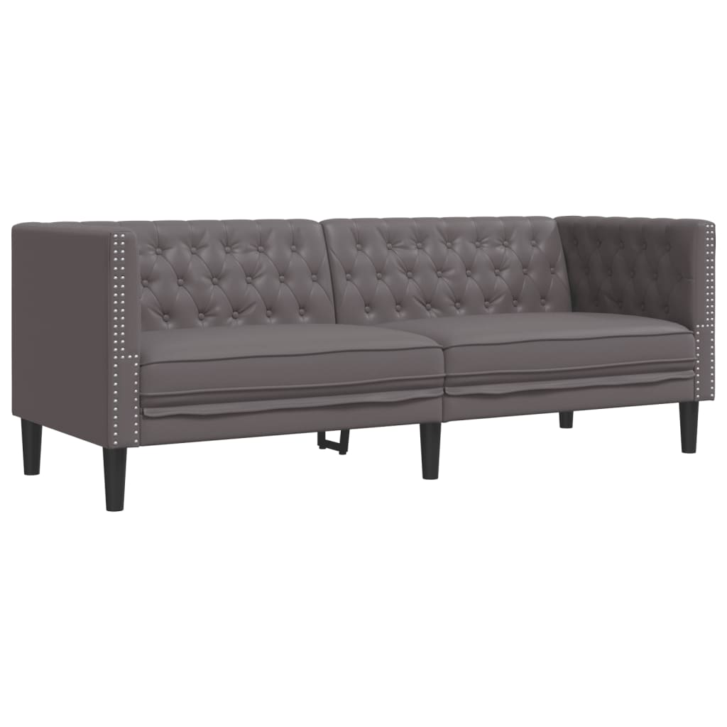 Divano Chesterfield a 3 Posti Grigio in Similpelle | homemem39