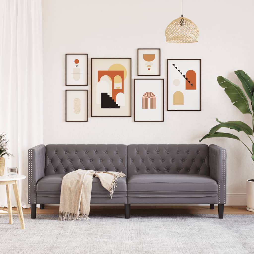 Divano Chesterfield a 3 Posti Grigio in Similpelle | homemem39