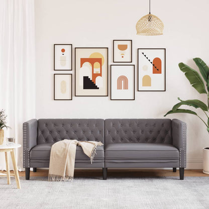 Divano Chesterfield a 3 Posti Grigio in Similpelle | homemem39