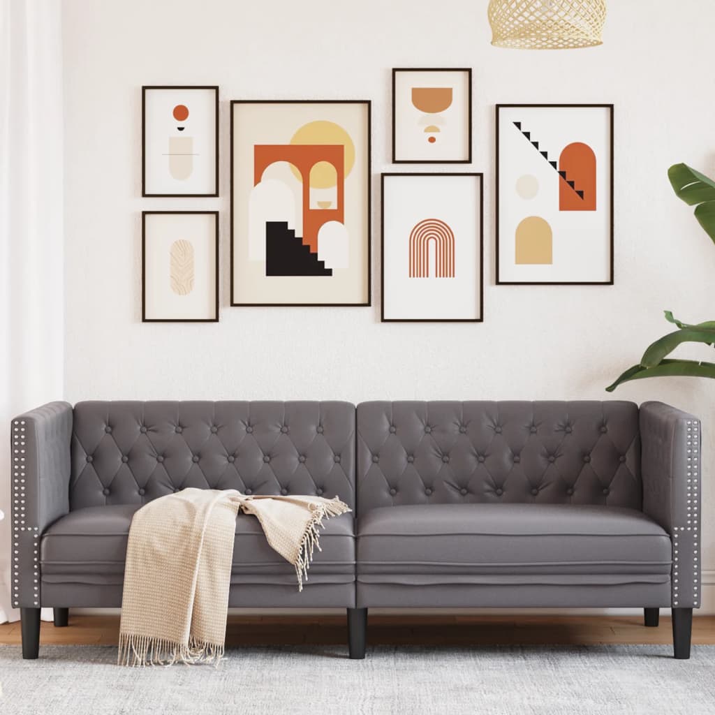 Divano Chesterfield a 3 Posti Grigio in Similpelle | homemem39