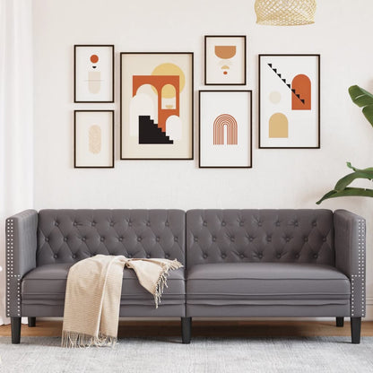Divano Chesterfield a 3 Posti Grigio in Similpelle | homemem39