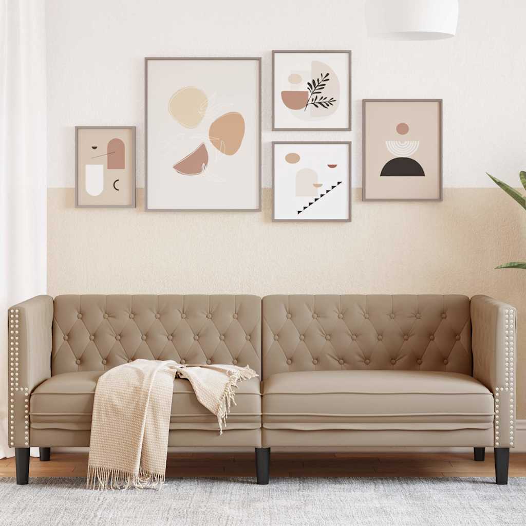 Poltrona Chesterfield a 3 Posti Cappuccino in Similpelle | homemem39