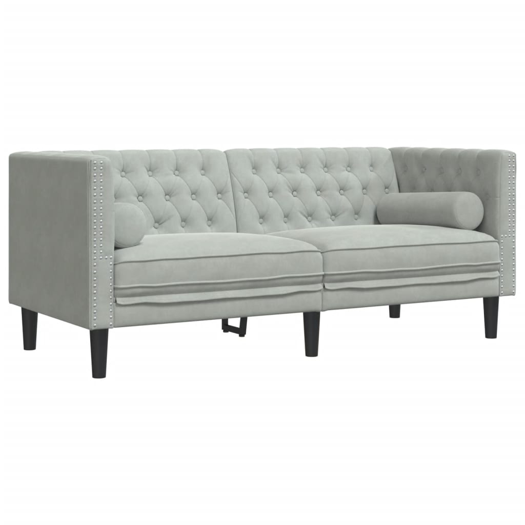 Divano Chesterfield con Rinforzi 2 Posti Grigio Chiaro Velluto | homemem39