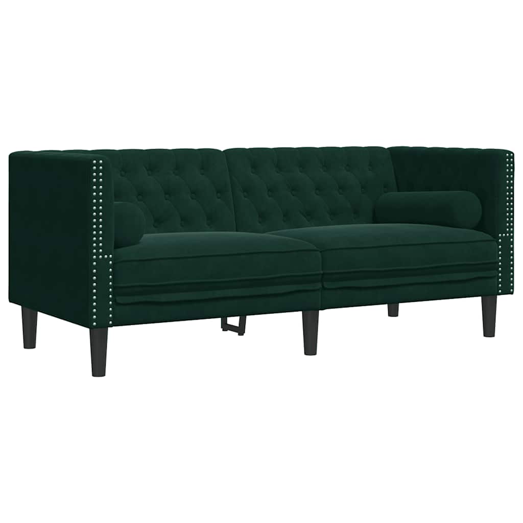 Divano Chesterfield con Rinforzi 2 Posti Verde Scuro in Velluto | homemem39