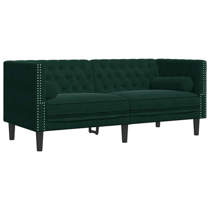Divano Chesterfield con Rinforzi 2 Posti Verde Scuro in Velluto | homemem39