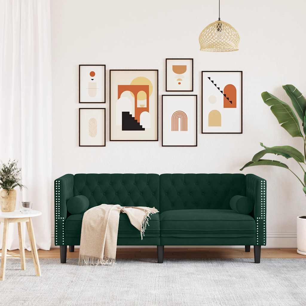 Divano Chesterfield con Rinforzi 2 Posti Verde Scuro in Velluto | homemem39