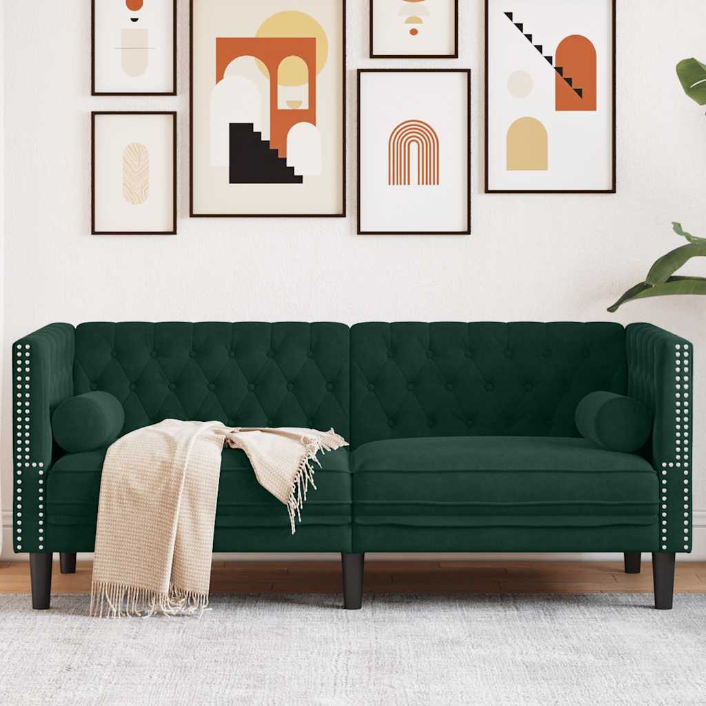 Divano Chesterfield con Rinforzi 2 Posti Verde Scuro in Velluto | homemem39