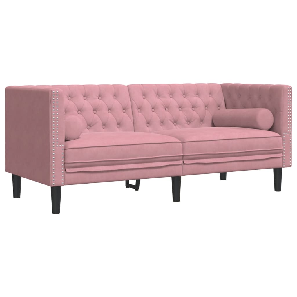 Divano Chesterfield con Rinforzi 2 Posti Rosa in Velluto | homemem39