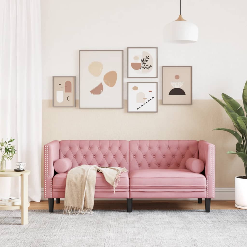 Divano Chesterfield con Rinforzi 2 Posti Rosa in Velluto | homemem39
