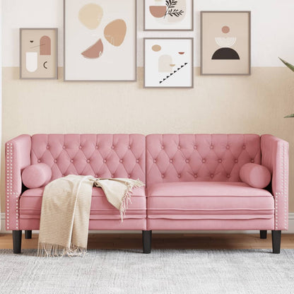 Divano Chesterfield con Rinforzi 2 Posti Rosa in Velluto | homemem39