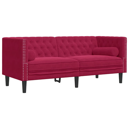 Divano Chesterfield con Rinforzi 2 Posti Rosso Vino in Velluto | homemem39
