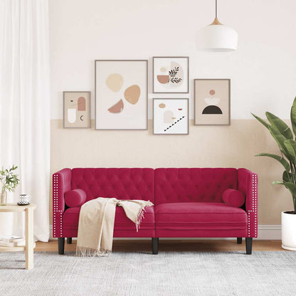 Divano Chesterfield con Rinforzi 2 Posti Rosso Vino in Velluto | homemem39