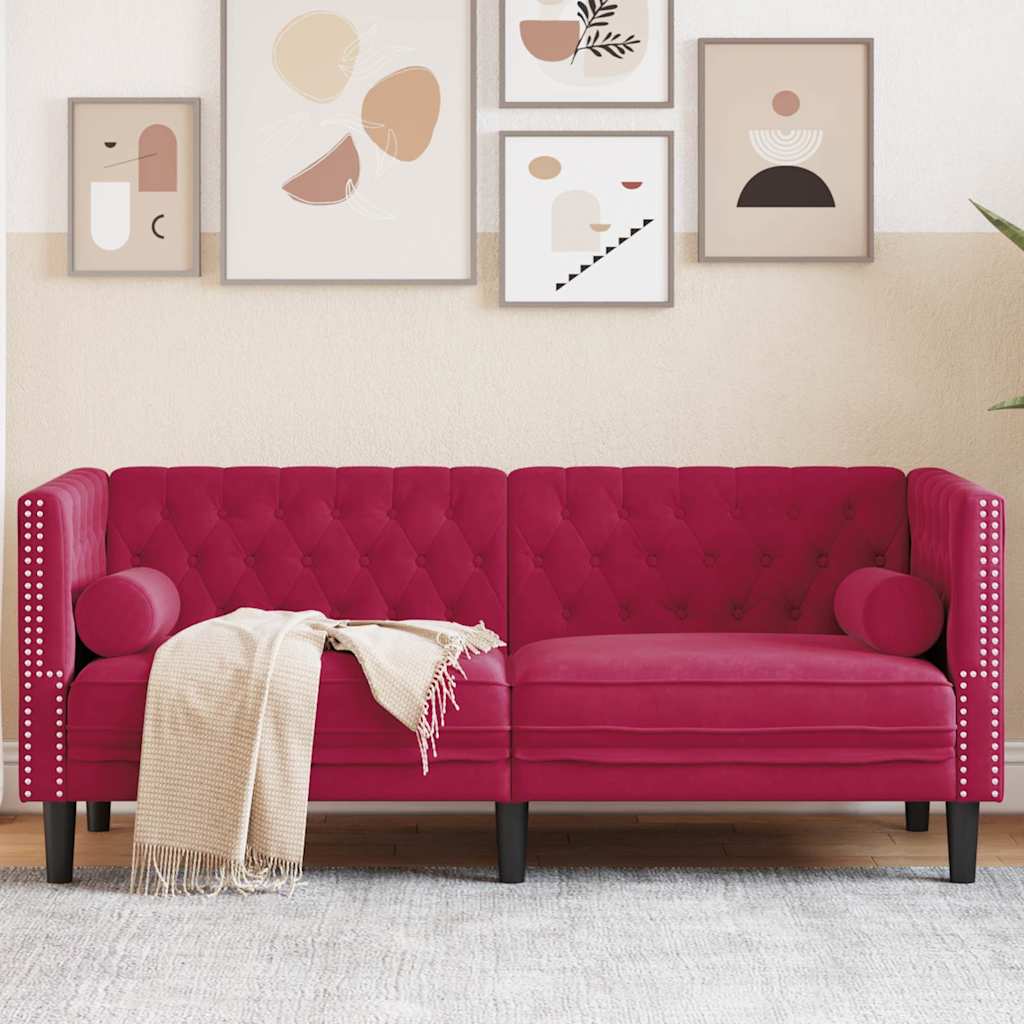 Divano Chesterfield con Rinforzi 2 Posti Rosso Vino in Velluto | homemem39