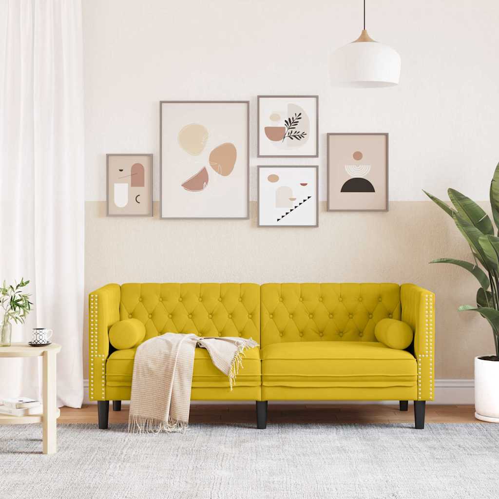 Divano Chesterfield con Rinforzi 2 Posti Giallo in Velluto | homemem39