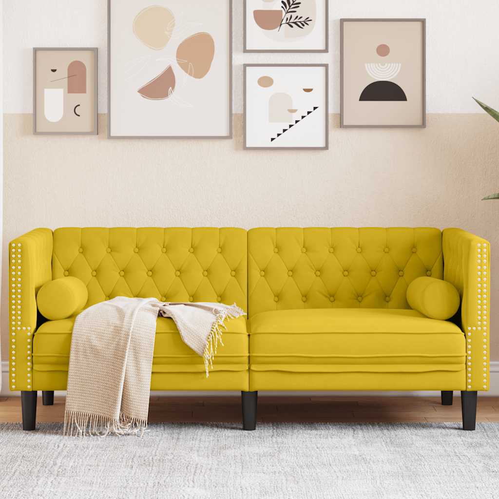 Divano Chesterfield con Rinforzi 2 Posti Giallo in Velluto | homemem39