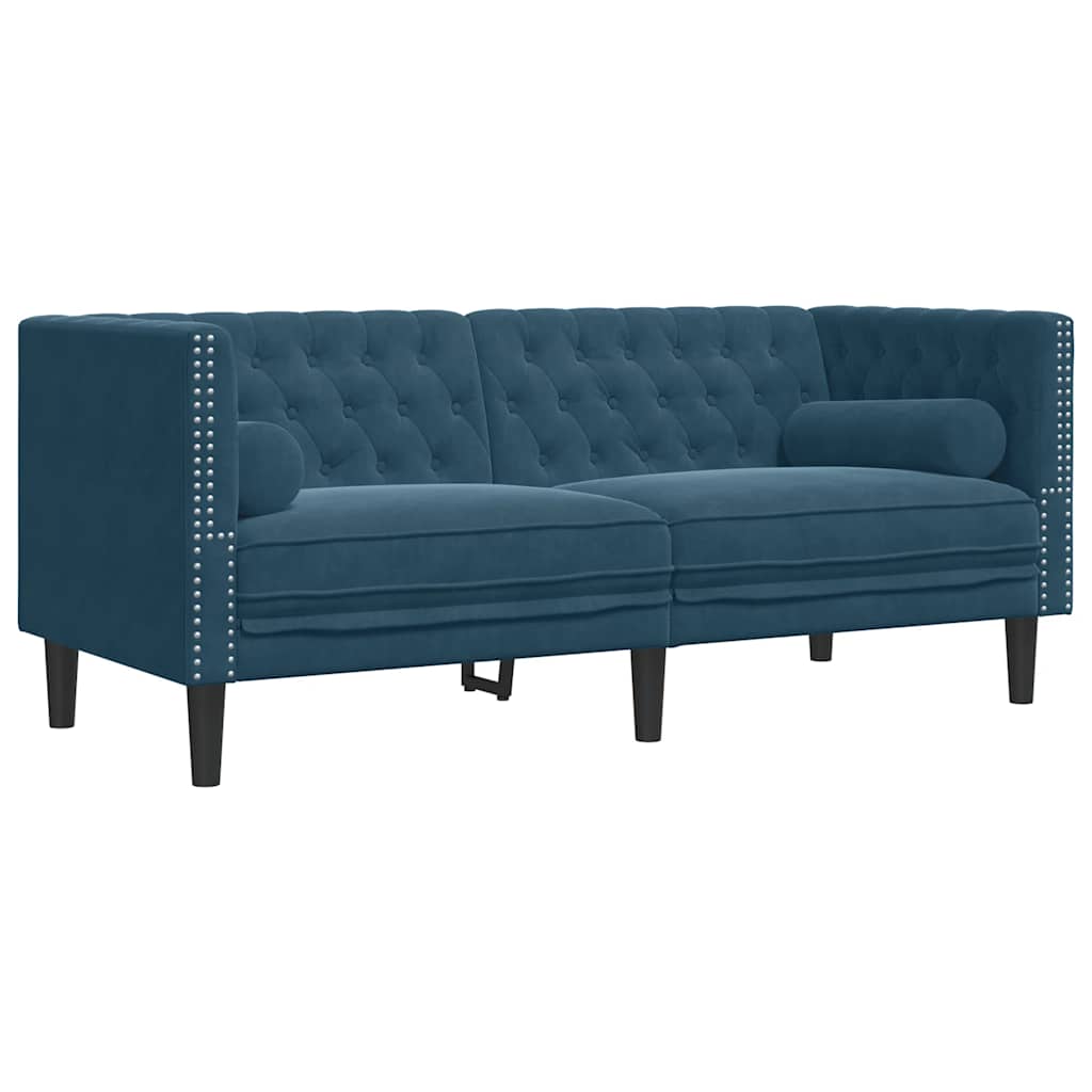 Divano Chesterfield con Rinforzi 2 Posti Blu in Velluto | homemem39