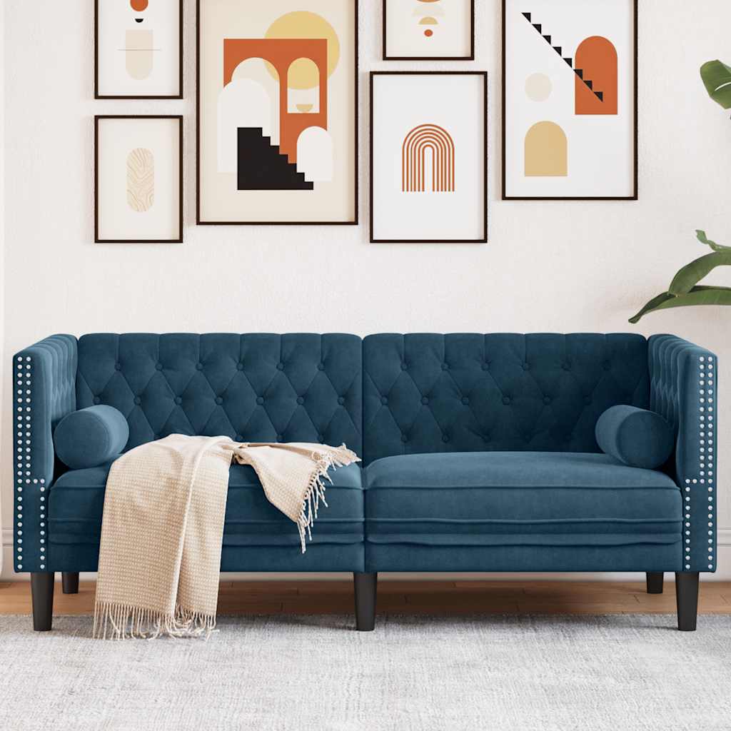 Divano Chesterfield con Rinforzi 2 Posti Blu in Velluto | homemem39