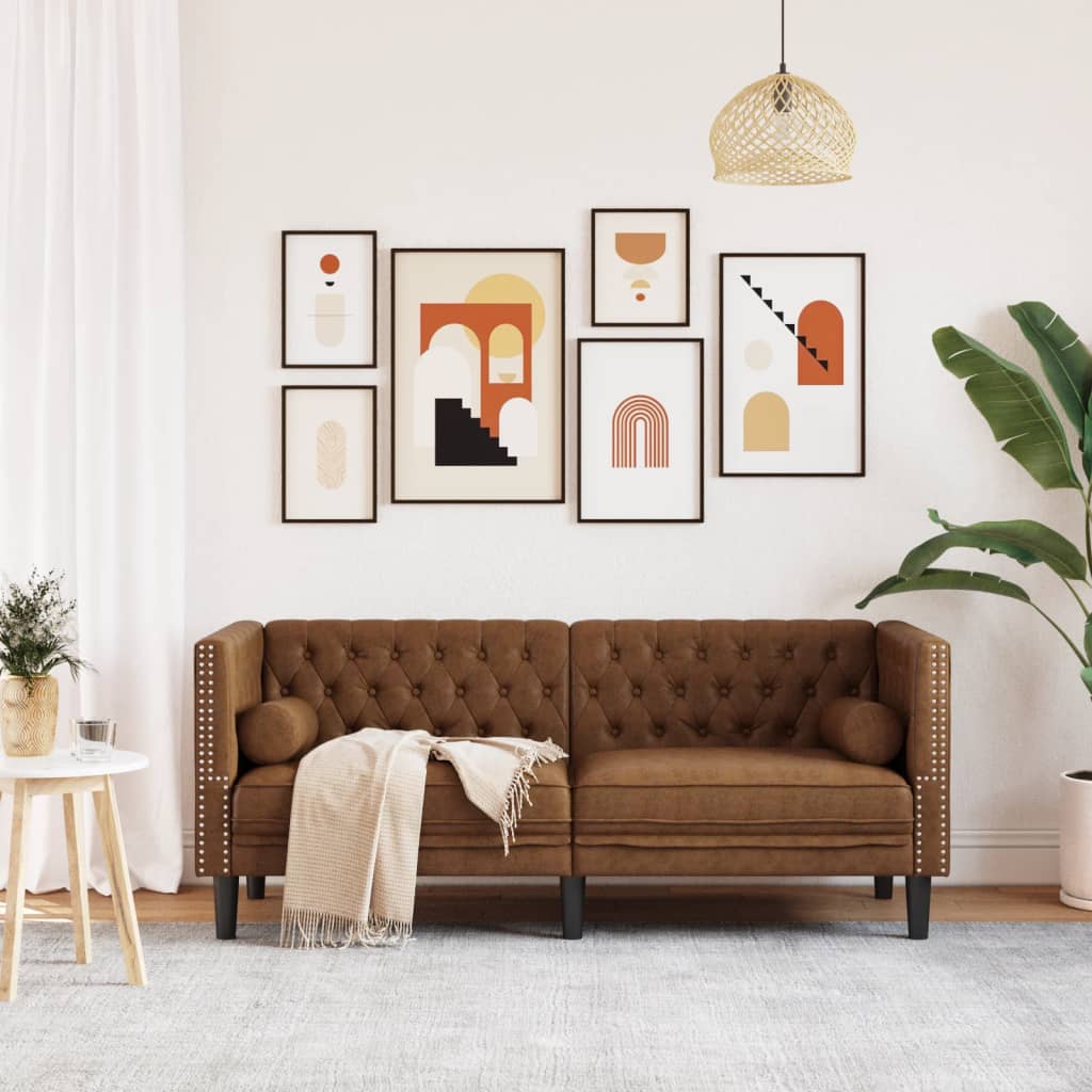 Divano Chesterfield con Rinforzi 2 Posti Marrone in Scamosciato | homemem39