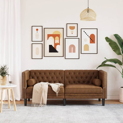 Divano Chesterfield con Rinforzi 2 Posti Marrone in Scamosciato | homemem39