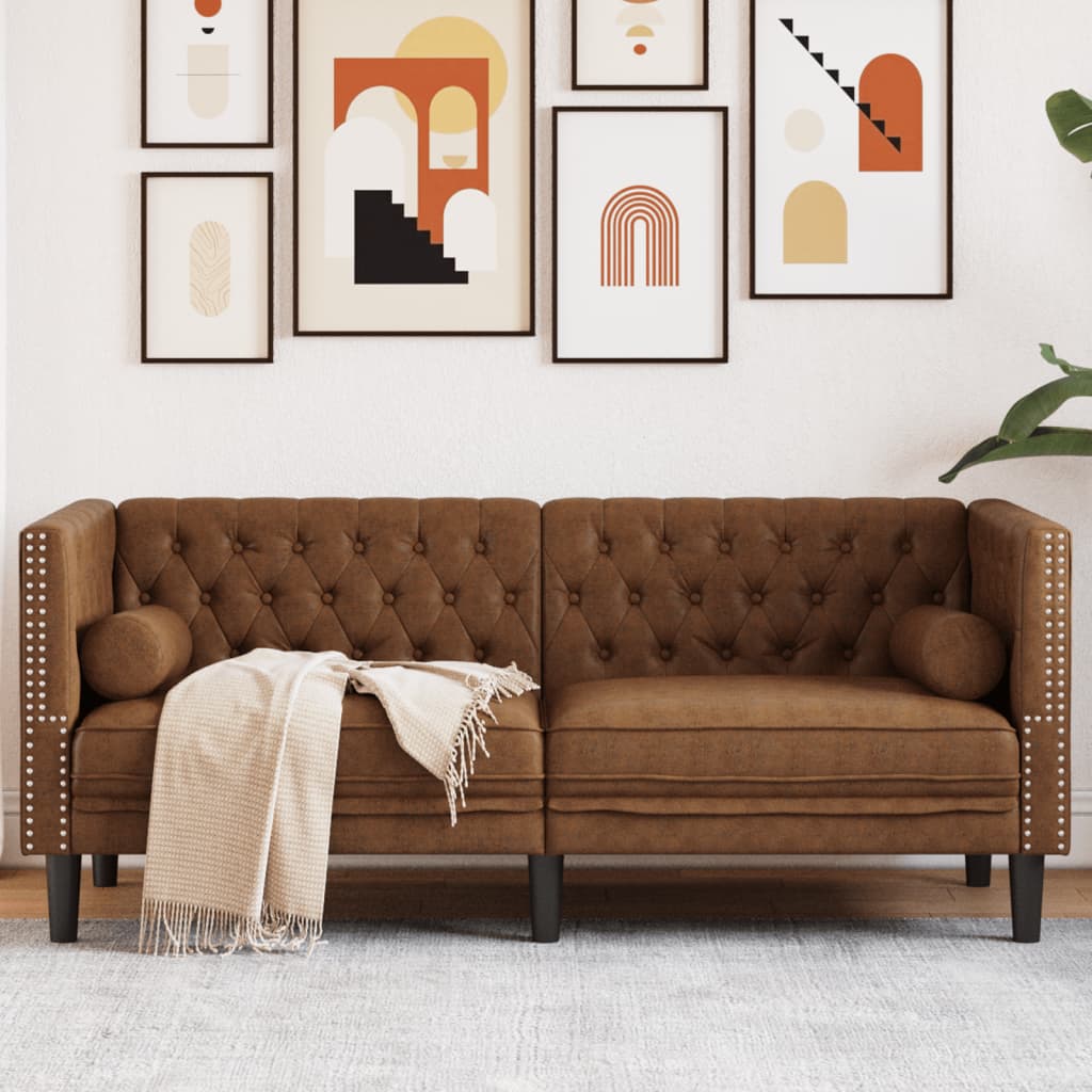 Divano Chesterfield con Rinforzi 2 Posti Marrone in Scamosciato | homemem39