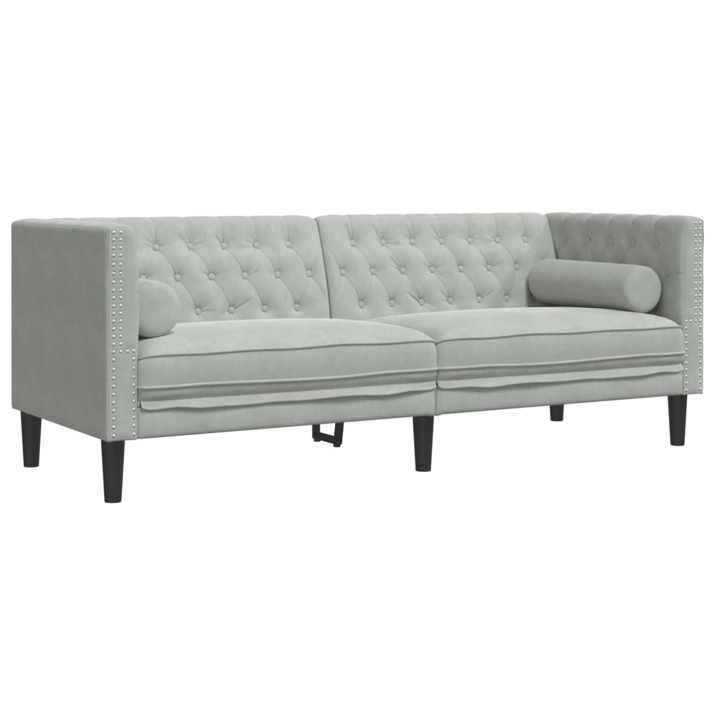 Divano Chesterfield con Rinforzi 3 Posti Grigio Chiaro Velluto | homemem39
