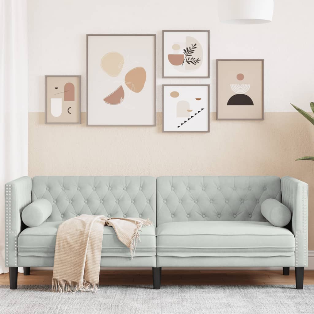 Divano Chesterfield con Rinforzi 3 Posti Grigio Chiaro Velluto | homemem39