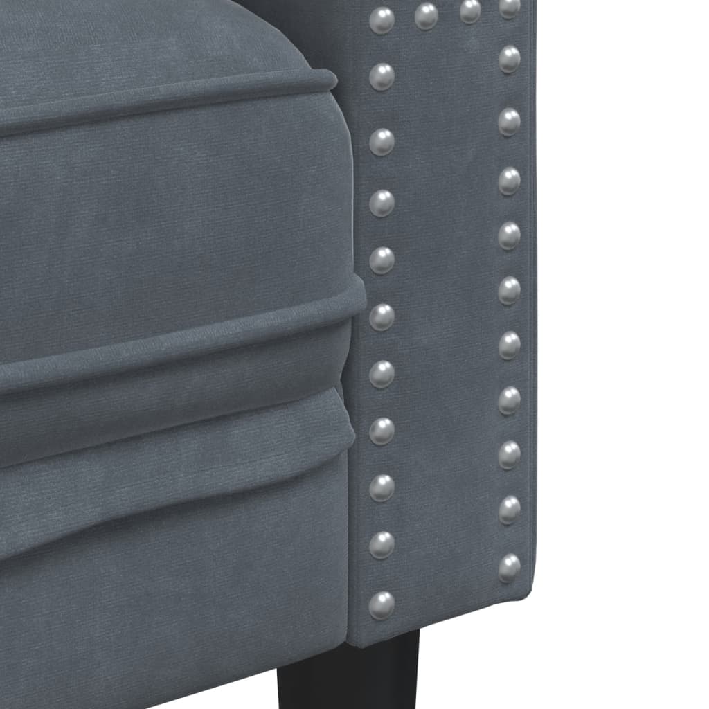 Divano Chesterfield con Rinforzi 3 Posti Grigio Scuro Velluto