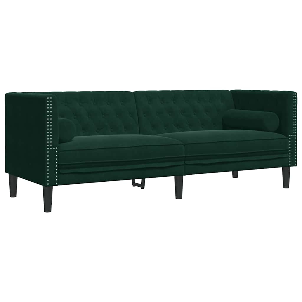 Divano Chesterfield con Rinforzi 3 Posti Verde Scuro in Velluto | homemem39