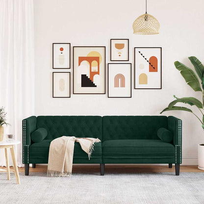 Divano Chesterfield con Rinforzi 3 Posti Verde Scuro in Velluto | homemem39