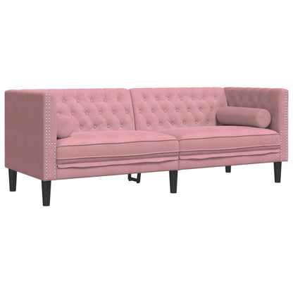 Divano Chesterfield con Rinforzi a 3 Posti Rosa in Velluto | homemem39
