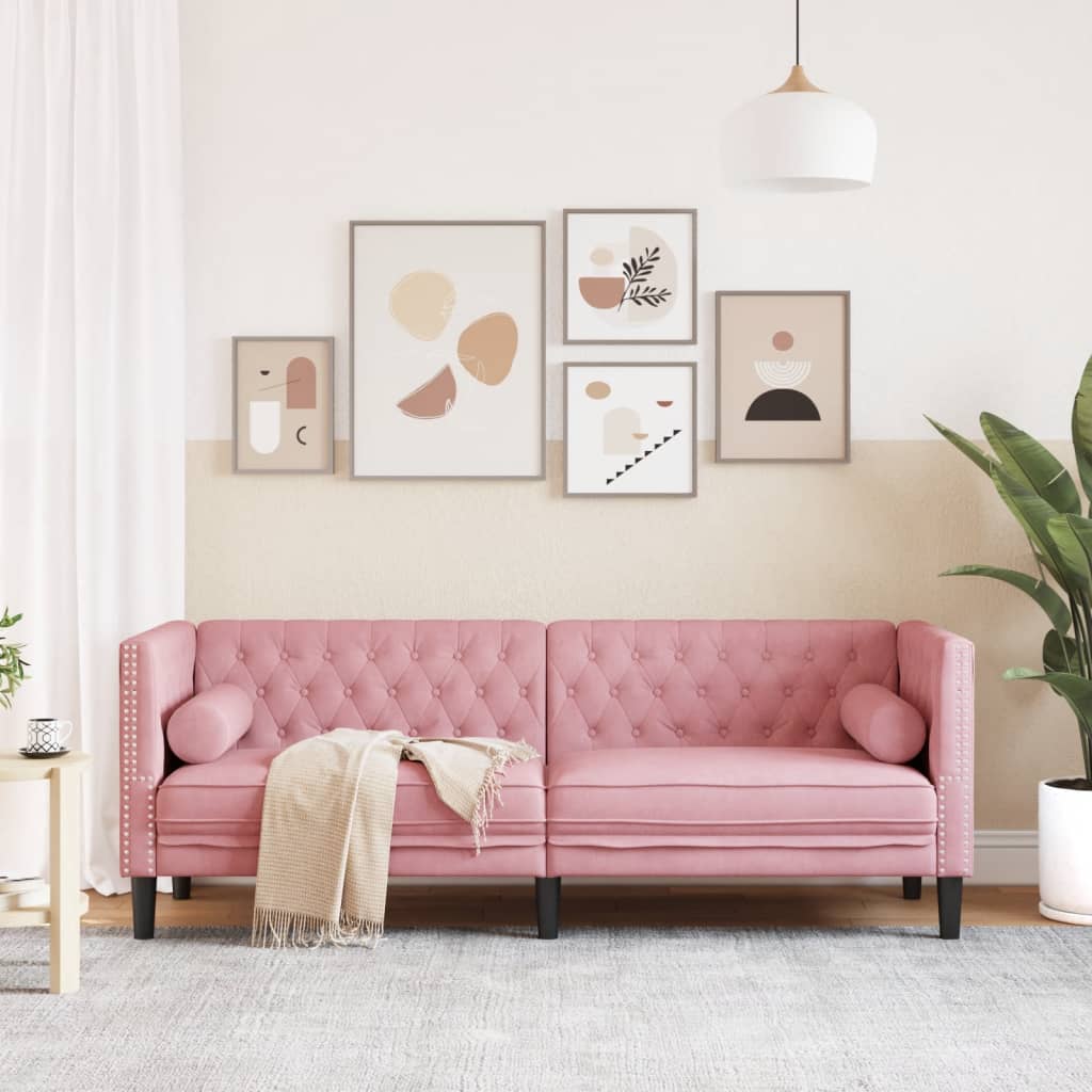 Divano Chesterfield con Rinforzi a 3 Posti Rosa in Velluto | homemem39