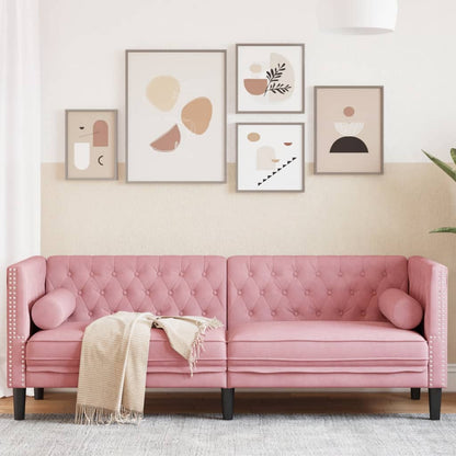 Divano Chesterfield con Rinforzi a 3 Posti Rosa in Velluto | homemem39