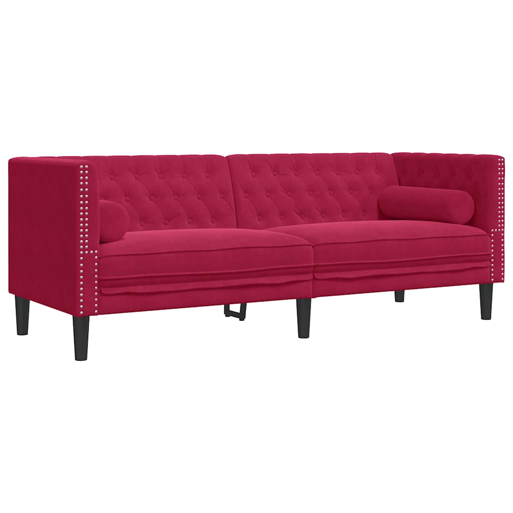 Divano Chesterfield con Rinforzi 3 Posti Rosso Vino in Velluto | homemem39