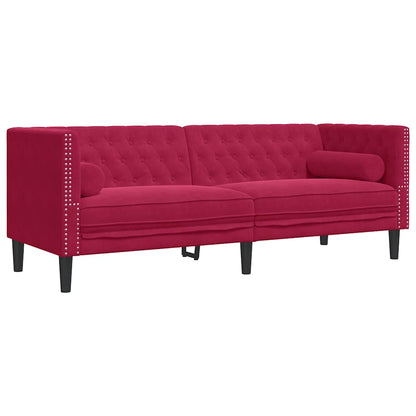 Divano Chesterfield con Rinforzi 3 Posti Rosso Vino in Velluto | homemem39