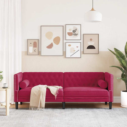 Divano Chesterfield con Rinforzi 3 Posti Rosso Vino in Velluto | homemem39