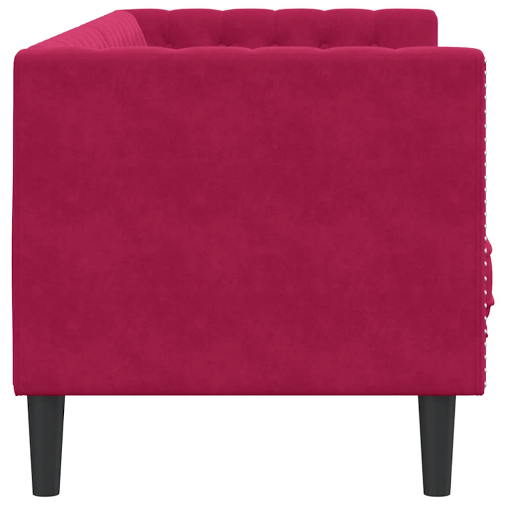Divano Chesterfield con Rinforzi 3 Posti Rosso Vino in Velluto | homemem39
