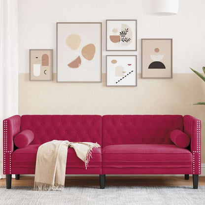 Divano Chesterfield con Rinforzi 3 Posti Rosso Vino in Velluto | homemem39