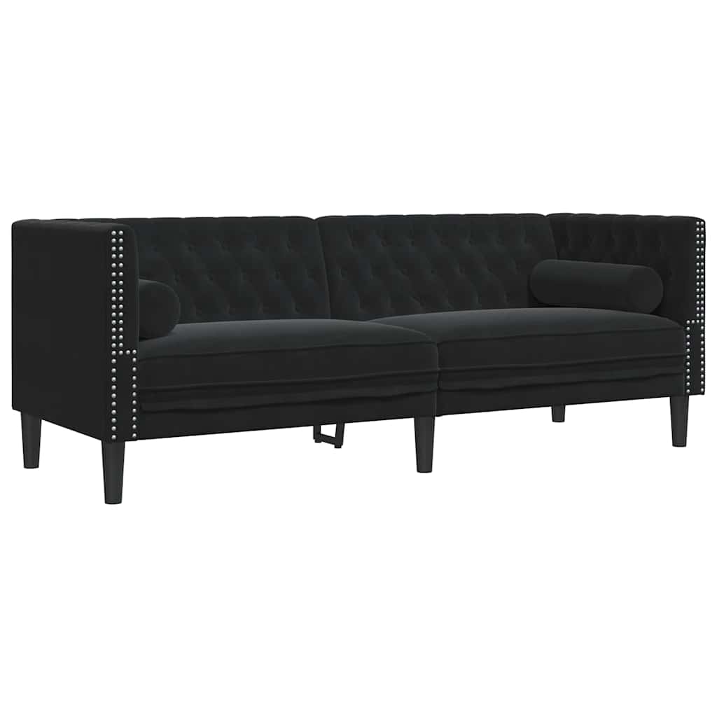 Divano Chesterfield con Rinforzi 3 Posti Nero in Velluto | homemem39