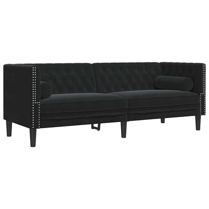 Divano Chesterfield con Rinforzi 3 Posti Nero in Velluto | homemem39