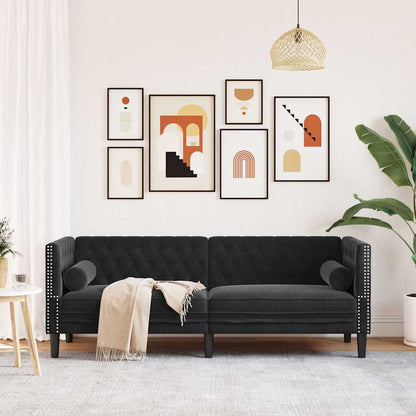 Divano Chesterfield con Rinforzi 3 Posti Nero in Velluto | homemem39