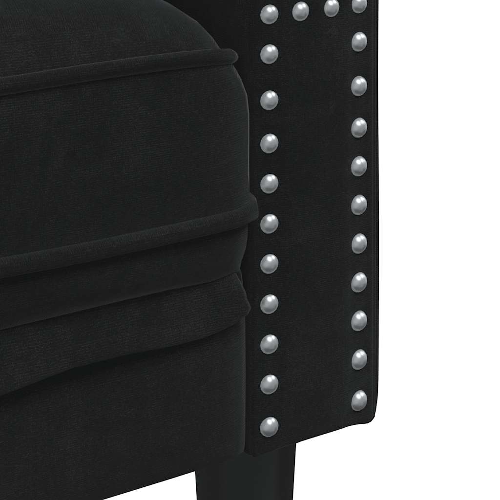 Divano Chesterfield con Rinforzi 3 Posti Nero in Velluto | homemem39